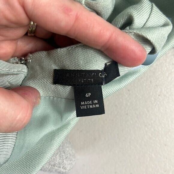 New Ann Taylor Petite Belted Sheath Dress Cross Weave Sz 6P Sage #587572 v-neck - Picture 2 of 7